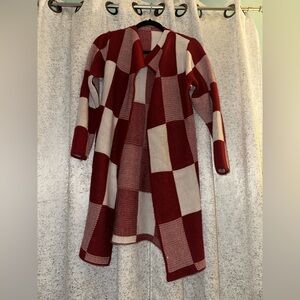 Stylish Red and White Checkered Women's Sweater